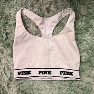 PINK Victoria's Secret White Sports Bra with Logo Band